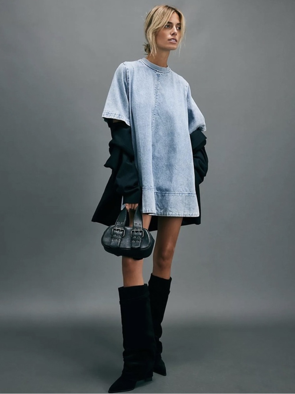 NWT Free People x We The Free Harlow Denim Mini Dress in Ocean Blue - Picture 14 of 14